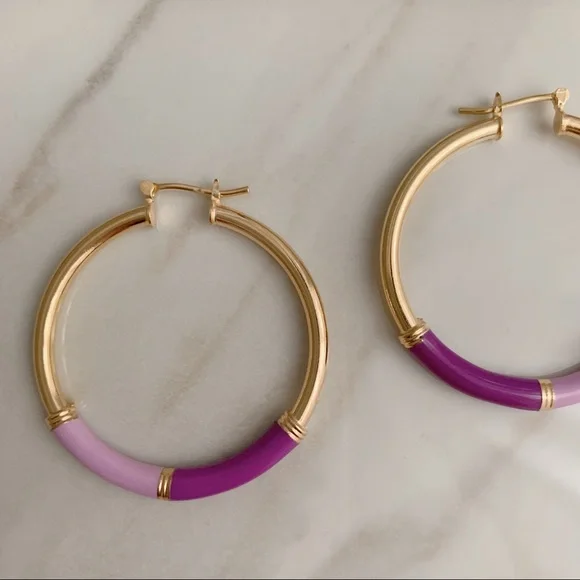 Enamel Tube Hoops | 18k Gold Filled - Picture 6 of 7